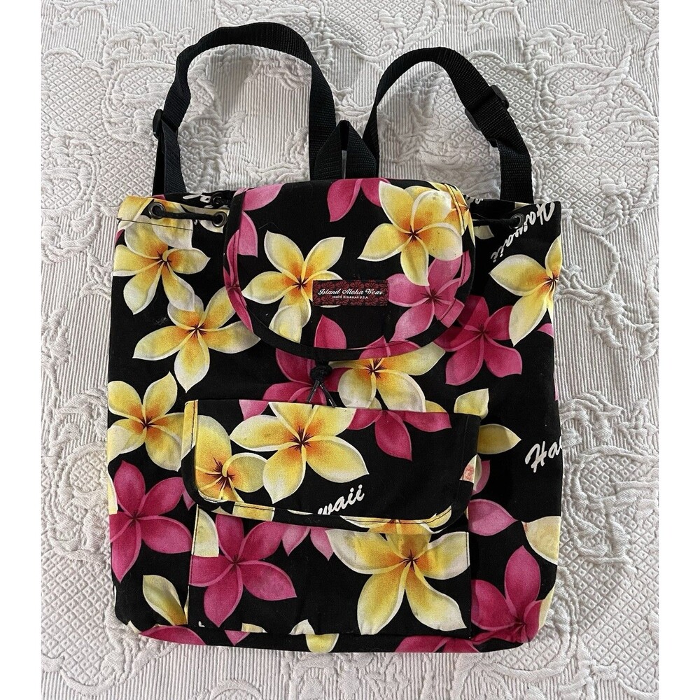 Vtg Island Aloha Wear Plumeria Floral Backpack Made in Hawaii Colorful